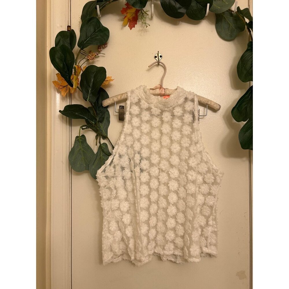 3D Floral Women’s Sheer Sleeveless Tank Top Feminine M Cream